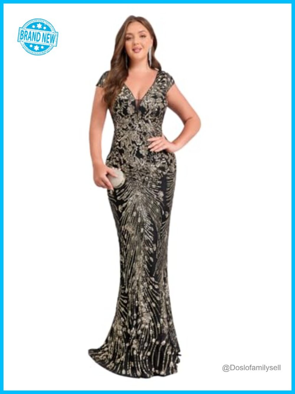 Womens Sequined Mermaid Evening Gown V-Neck Sleeveless Prom Dress